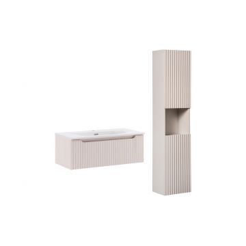 Set mobilier baie Nova Cashmere Sky 80 cm, dulap inalt si masca cu lavoar, Comad, MDF/PAL, casmir