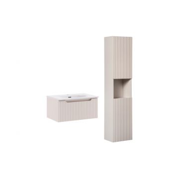 Set mobilier baie Nova Cashmere Sky HC 60 cm, dulap inalt si masca cu lavoar, Comad, MDF/PAL, casmir