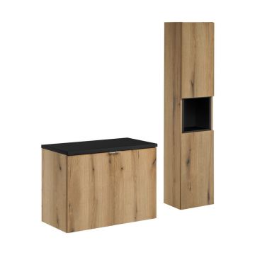 Set mobilier baie Nova Coast Evoke 80 cm D, dulap inalt si masca lavoar, Comad, MDF/PAL, stejar/negru