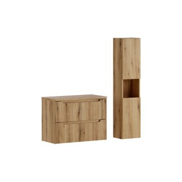 Set mobilier baie Nova Coast Evoke 80 cm S, dulap inalt si masca lavoar, Comad, MDF/PAL, stejar