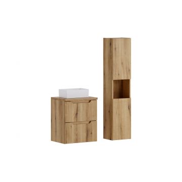 Set mobilier baie Nova Coast Evoke Gaja 50 cm, dulap inalt si masca cu lavoar, Comad, MDF/PAL, stejar