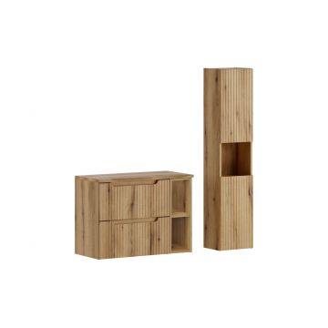 Set mobilier baie Nova Coast Evoke Oak 80 cm, dulap inalt si masca lavoar, Comad, MDF/PAL, stejar