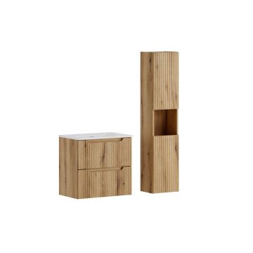 Set mobilier baie Nova Coast Evoke Sky 60 cm, dulap inalt si masca cu lavoar, Comad, MDF/PAL, stejar