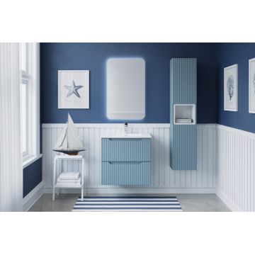 Set mobilier baie Nova Denim Sky 60 cm, dulap inalt si masca cu lavoar, Comad, MDF/PAL, albastru denim