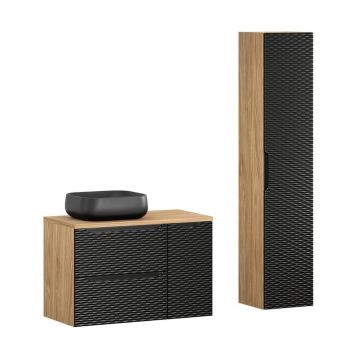Set mobilier baie Ocean Black 90 cm, dulap inalt si masca cu lavoar, Comad, MDF/PAL, bej