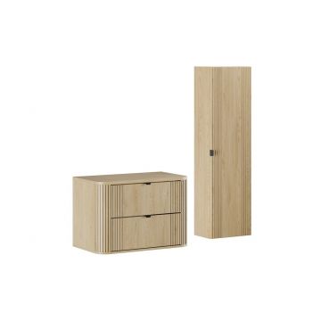 Set mobilier baie, Ovalia Cremona 80 cm, dulap inalt si masca lavoar, Comad, MDF/PAL, stejar