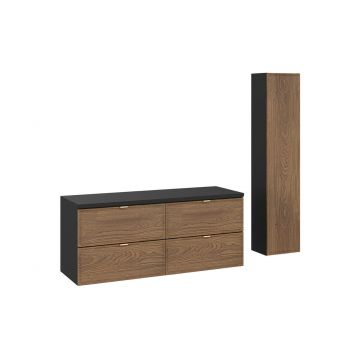 Set mobilier baie Talia Casella 120 cm, dulap inalt si masca dubla lavoar, Comad, MDF/PAL, stejar/negru mat
