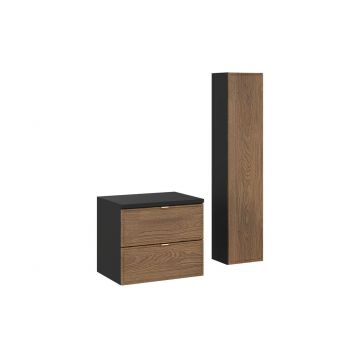 Set mobilier baie Talia Casella 60 cm HC, dulap inalt si masca lavoar, Comad, MDF/PAL, stejar/negru mat