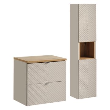 Set mobilier baie Viva Cashmere 60 cm S HC, dulap inalt si masca lavoar, Comad, MDF/PAL, casmir/stejar