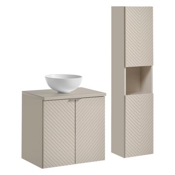 Set mobilier baie Viva Cashmere Domi 60 cm, dulap inalt si masca cu lavoar, Comad, MDF/PAL, casmir