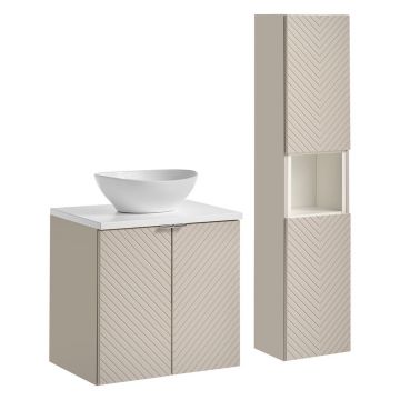 Set mobilier baie Viva Cashmere Lola 60 cm, dulap inalt si masca cu lavoar, Comad, MDF/PAL, casmir/alb