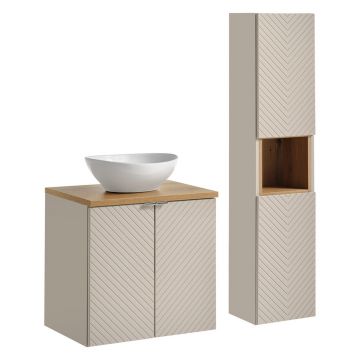 Set mobilier baie Viva Cashmere Lola 60 cm, dulap inalt si masca cu lavoar, Comad, MDF/PAL, casmir/stejar