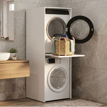 Dulap Baie ADR-488-BB-1 Home Collection® pentru Masina de Spalat si Uscator cu Blat Glisant, Alb, 65x182x67 cm - Alb