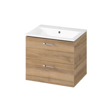 Dulap baie suspendat cu lavoar 60x44 cm, nuc, 2 sertare cu soft close, Cersanit Niko