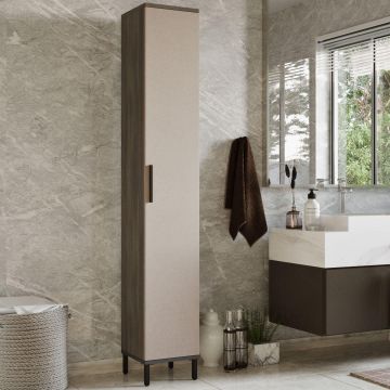 Dulap de Baie cu 6 compartimente, Crem - Maro, 30 x 184 x 30 cm - Maro