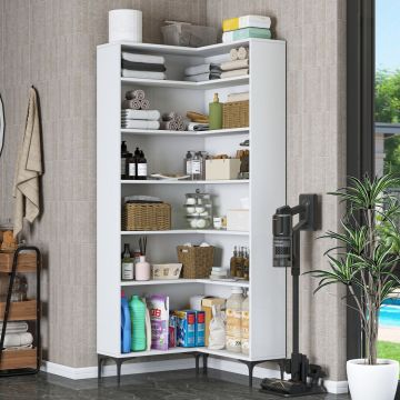 Dulap de baie, Hanah Home, KC106, 80x198.6x25 cm, PAL MELAMINAT CALITATE E1, Alb