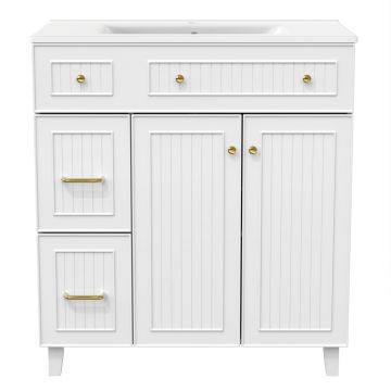 Dulap de baie independent cu lavoar ceramic, Alb | Aosom Romania