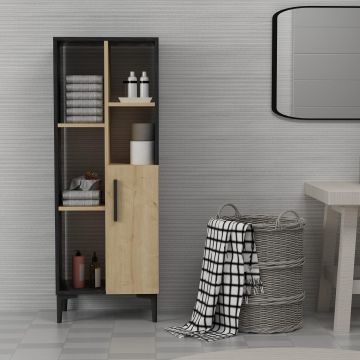 Dulap de Baie Jorge cu 5 Rafturi si Usa , 50 x 139 x 30 cm - Negru
