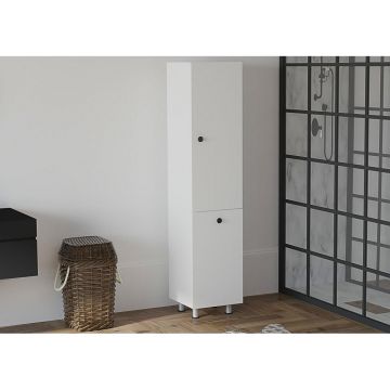Dulap de baie Lipa cu cos de rufe, Nuc - Alb, 35x155x32 cm - Alb