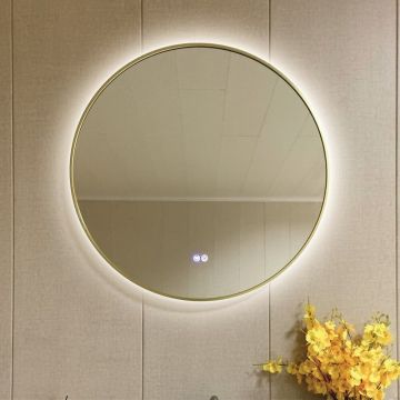 Oglinda cu iluminare si dezaburire Inter Ceramic 80 cm rama aluminiu auriu