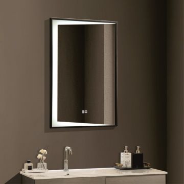 Oglinda cu iluminare si dezaburire Inter Ceramic dreptunghiulara 60x90 cm rama neagra