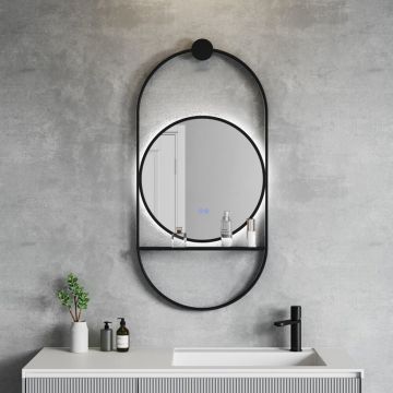 Oglinda cu iluminare si dezaburire Inter Ceramic Savona cu rama neagra 60x124 cm