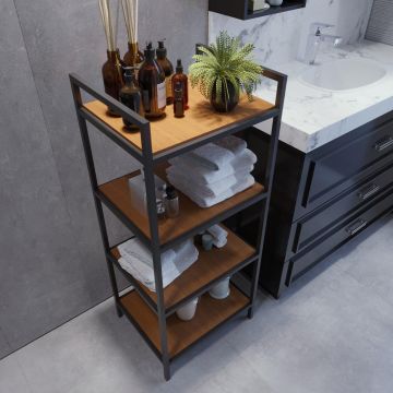 Raft De Baie Santa cu 4 Rafturi cadru Metal, 45 X 110 X 35 Cm - Nuc