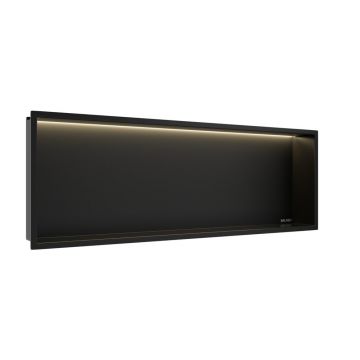 Raft incastrat dreptunghiular Balneo Wall-Box One LED cu rama 90x30x10 cm negru mat