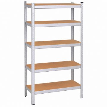 Raft metalic depozitare cu 5 polite MDF, capacitate 675 kg, 75x30x150 cm, argintiu