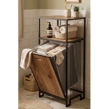 Raft pentru baie, Hanah Home, Peka9092, 40x74x32 cm, PAL, Natural/Negru