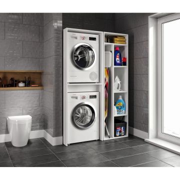 Set Dulap Baie pentru Masina de spalat, uscator si masa de calcat, Miranda, Alb, 71x194x69 cm, 54x194x52 cm - Alb