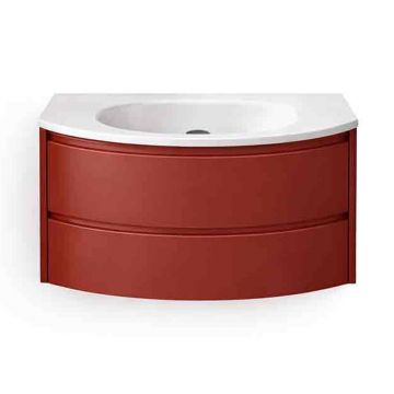 Set dulap baza suspendat KolpaSan Joy 2 sertare 80 cm finisaj ceramic red cu lavoar alb