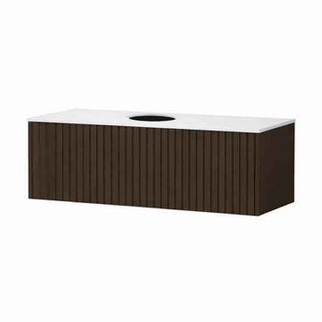 Set dulap baza suspendat KolpaSan Orphia riflat 1 sertar 100 cm finisaj grafit negru cu blat Kerrock