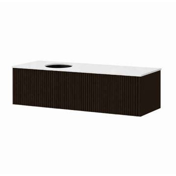 Set dulap baza suspendat KolpaSan Orphia riflat 1 sertar 120 cm finisaj grafit negru cu blat Kerrock