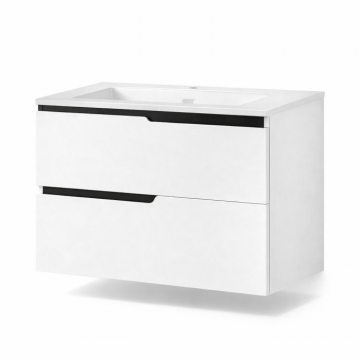 Set mobilier cu lavoar incastrat 80 cm inclus, alb mat mat, Fluminia Bari