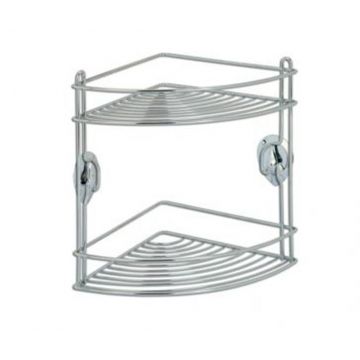 Etajera de colt pentru baie Stick Double Ace - Artex, Gri & Argintiu Etajera de colt pentru baie Stick Double Ace - Artex, Gri & Argintiu