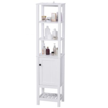 HOMCOM Dulap coloana de baie compact cu raft usa simplu, din MDF, alb, 40 x 35 x 164cm