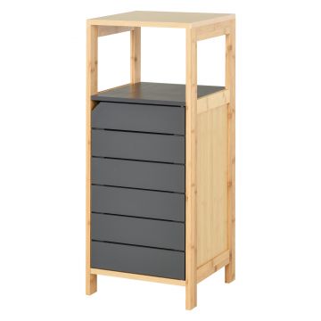 HOMCOM Dulap pentru baie organizator raft reglabil culoare bambus gri MDF 32 x 30 x 80 cm