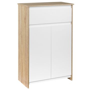 Mobilier de baie multifunctional Kleankin, mobilier de baie cu dulap si sertar, culoarea lemnului si alb 60x30x90cm | Aosom RO