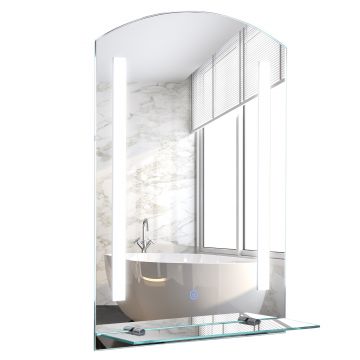 kleankin Oglinda de Baie cu Lumina LED cu Comutator Touch si Etajera din Sticla | AOSOM RO
