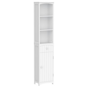HOMCOM Dulap Înalt de Baie  cu 3 Rafturi din MDF, 34x24x170 cm, Alb | Aosom Romania