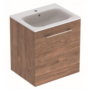 Set mobilier Geberit Selnova Square lavoar 60cm cu margine ingusta si dulap cu o usa nuc american