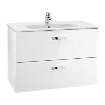 Set mobilier Roca Victoria Nord 80cm dulap cu doua sertare alb lucios si lavoar ceramic Set mobilier Roca Victoria Nord 80cm dulap cu doua sertare alb lucios si lavoar ceramic