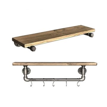 Set raft de perete si suport pentru prosoape Evila Originals, Pipe, lemn de pin - Evila Originals, Maro