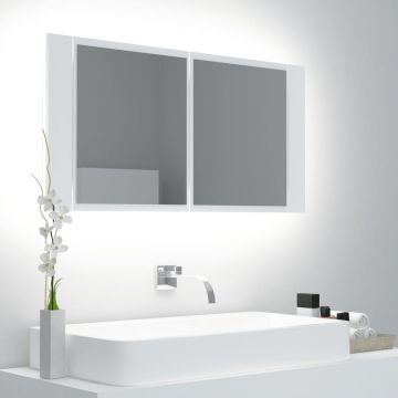 vidaXL Dulap de baie cu oglindă și LED, alb, 90x12x45 cm