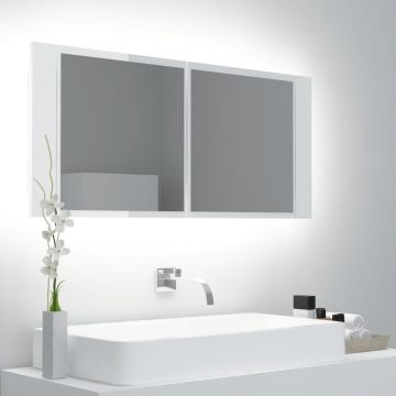 vidaXL Dulap de baie cu oglindă și LED alb extralucios 100x12x45 acril