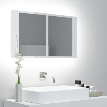 vidaXL Dulap de baie cu oglindă și LED, alb extralucios 80x12x45 acril