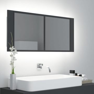 vidaXL Dulap de baie cu oglindă și LED, gri, 100x12x45 cm