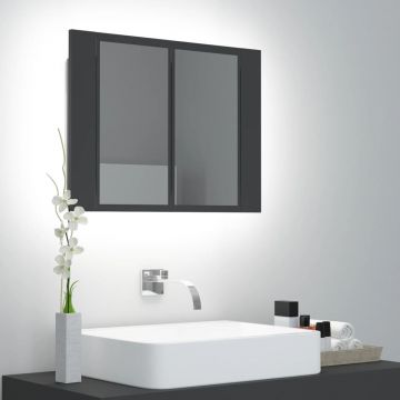 vidaXL Dulap de baie cu oglindă și LED, gri, 60x12x45 cm acril