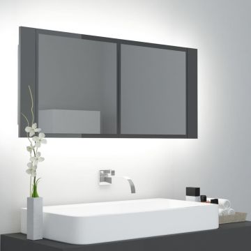vidaXL Dulap de baie cu oglindă & LED, gri extralucios 100x12x45 acril